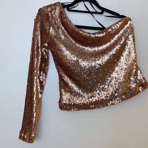 Misguided rose gold one shoulder sequin top